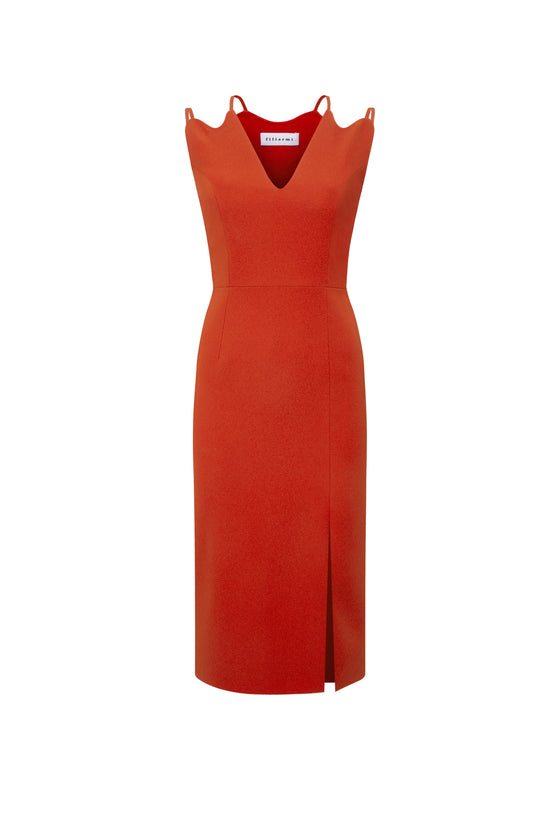 GENEVIEVE RED MIDI DRESS